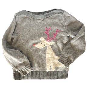 C Gap Gray White Pink Reindeer Design Knit Pullover Girls Sweater 5 Years